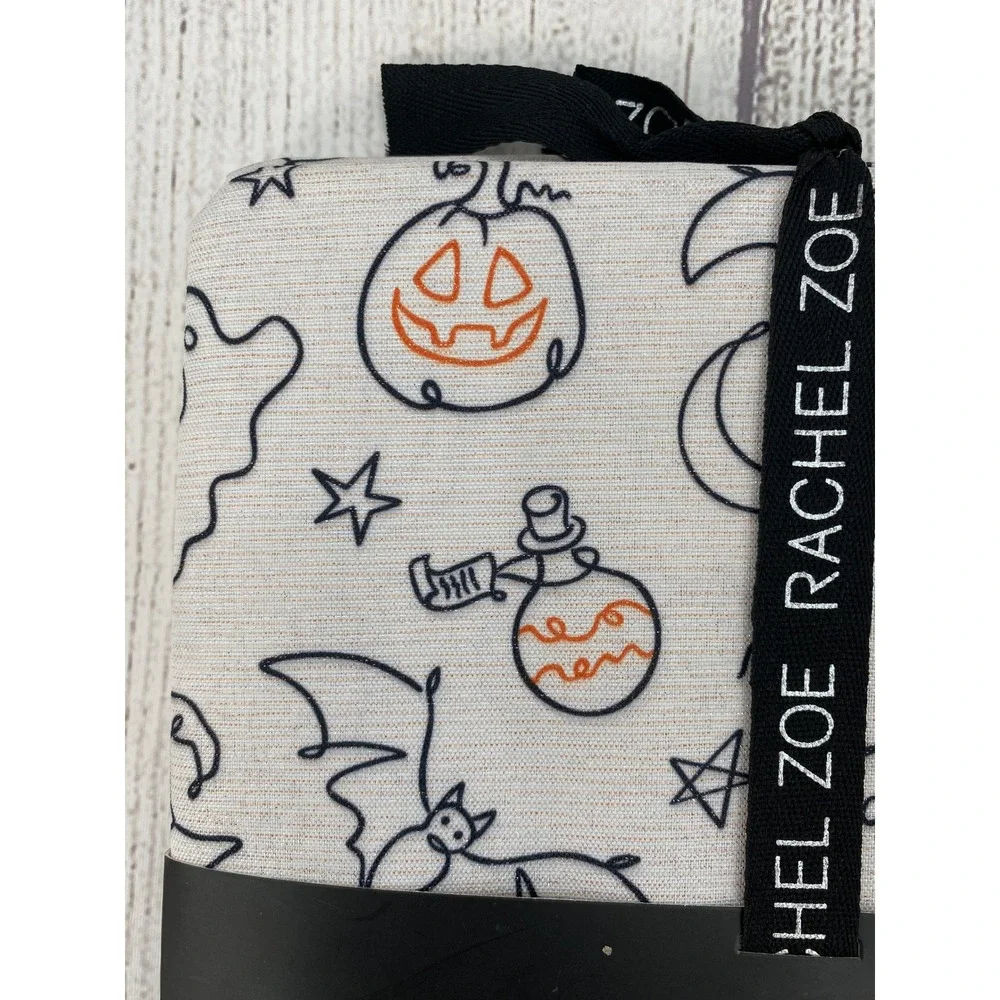 Rachel Zoe Tablecloth Halloween 60x84 Oblong White Ghost Pumpkin Metallic Print
